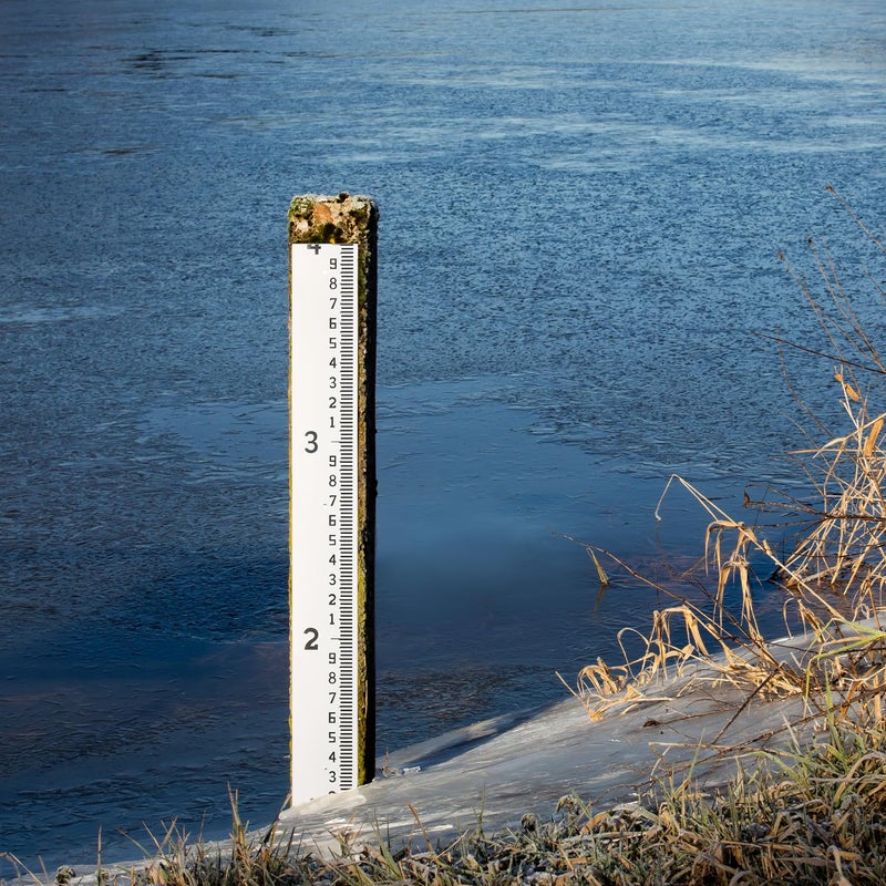 Holdly Depth Gauge, Water Level Gauge (Hundredths, Tenths, Teet), Heavy-Duty Ruler-Style Water Level Indicator, All-Weather Water Level Tool, Rust-Resistant, with Pre-Drilled Holes (0-4 Feet) - Image 2